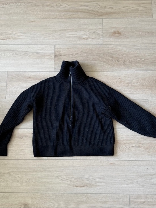 Everlane Sweaters - Everlane Black Ribbed Half-Zip Mock Neck Sweater
